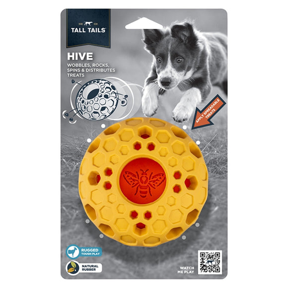 Tall Tails Dog Natural Rubber Toy 4-in - Bee Hive - Dog Toys 5