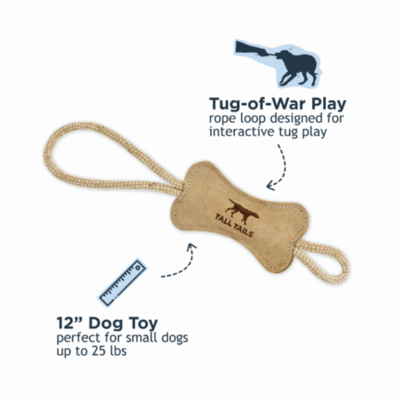Tall Tails Natural Leather Bone Interactive Tug Dog Toy - 12 inches - features