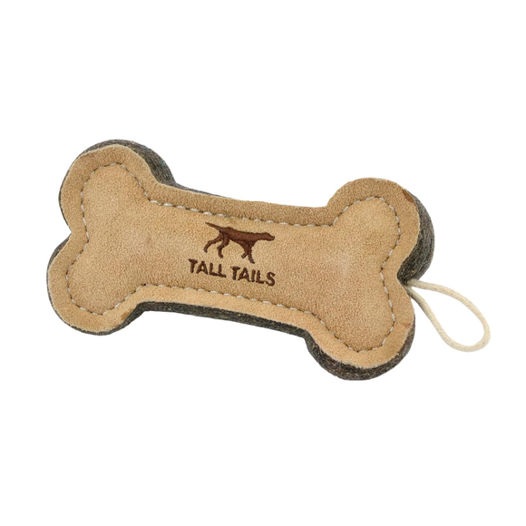 Tall Tails Natural Leather Bone Tug Toy for Dogs - 6 Inch - 1
