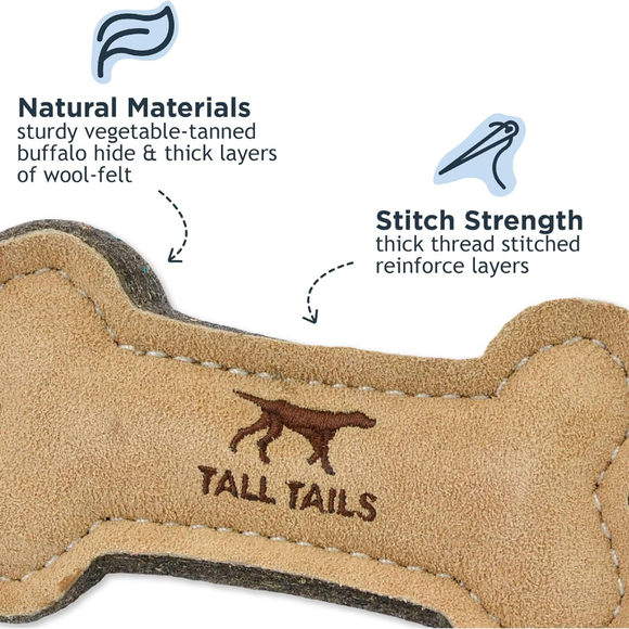 Tall Tails Natural Leather Bone Tug Toy for Dogs - 6