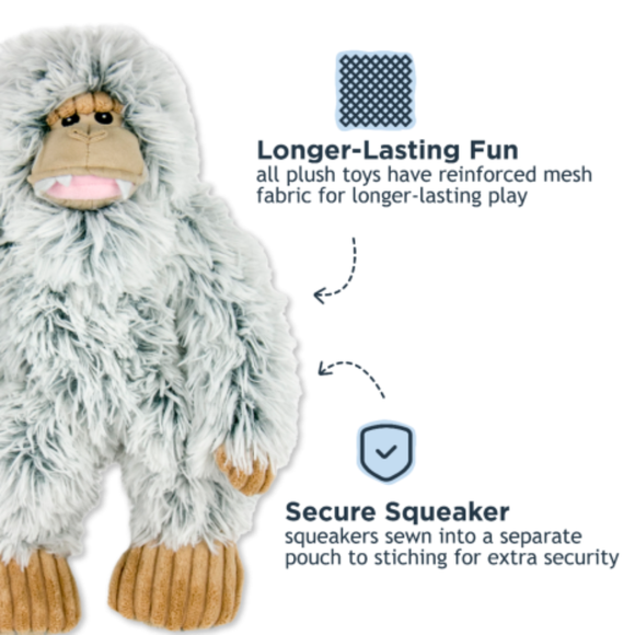 Tall Tails Plush Yeti Durable Squeaker Tug Dog Toy - Features