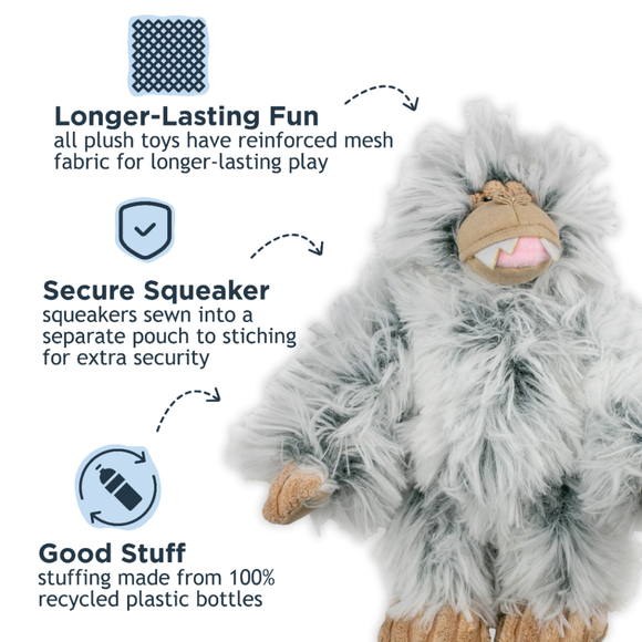 Tall Tails Plush Yeti Durable Squeaker Tug Dog Toy - Features