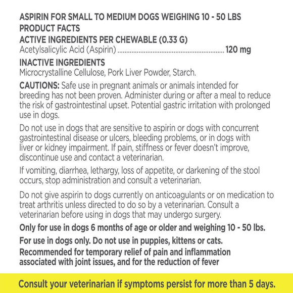 TevraPet Vetality Canine Aspirin for Small & Medium 10-50 lbs Dogs