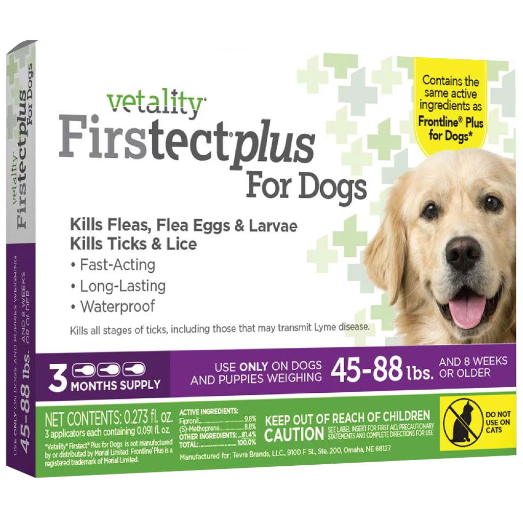 Vetality Firstect Plus Flea & Tick Treatment for Dogs, 45-88 lbs