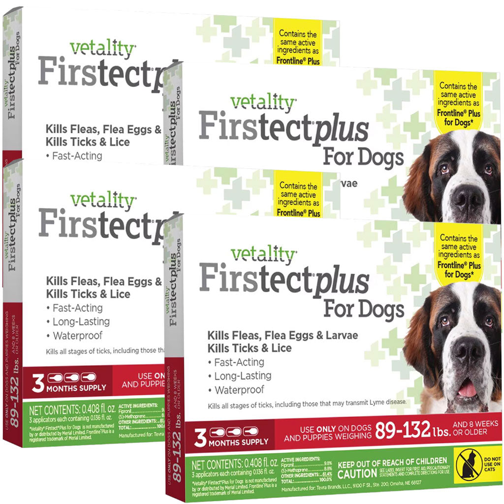 Vetality Firstect Plus Flea & Tick Treatment for Dogs, 89-132 lbs