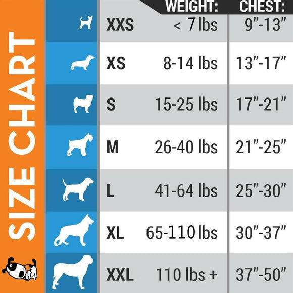 Thundershirt size chart shown 