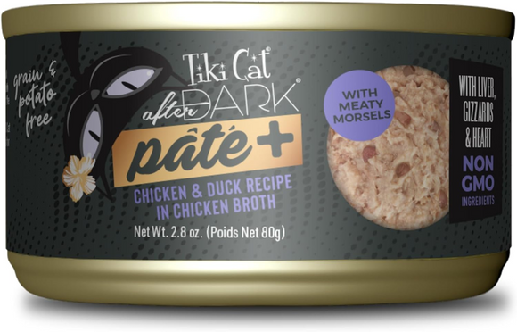 Tiki Cat After Dark Pate+ Chicken & Duck Wet Food for Cats - 2.8 oz cans; case of 12 - Wet Cat Food 8