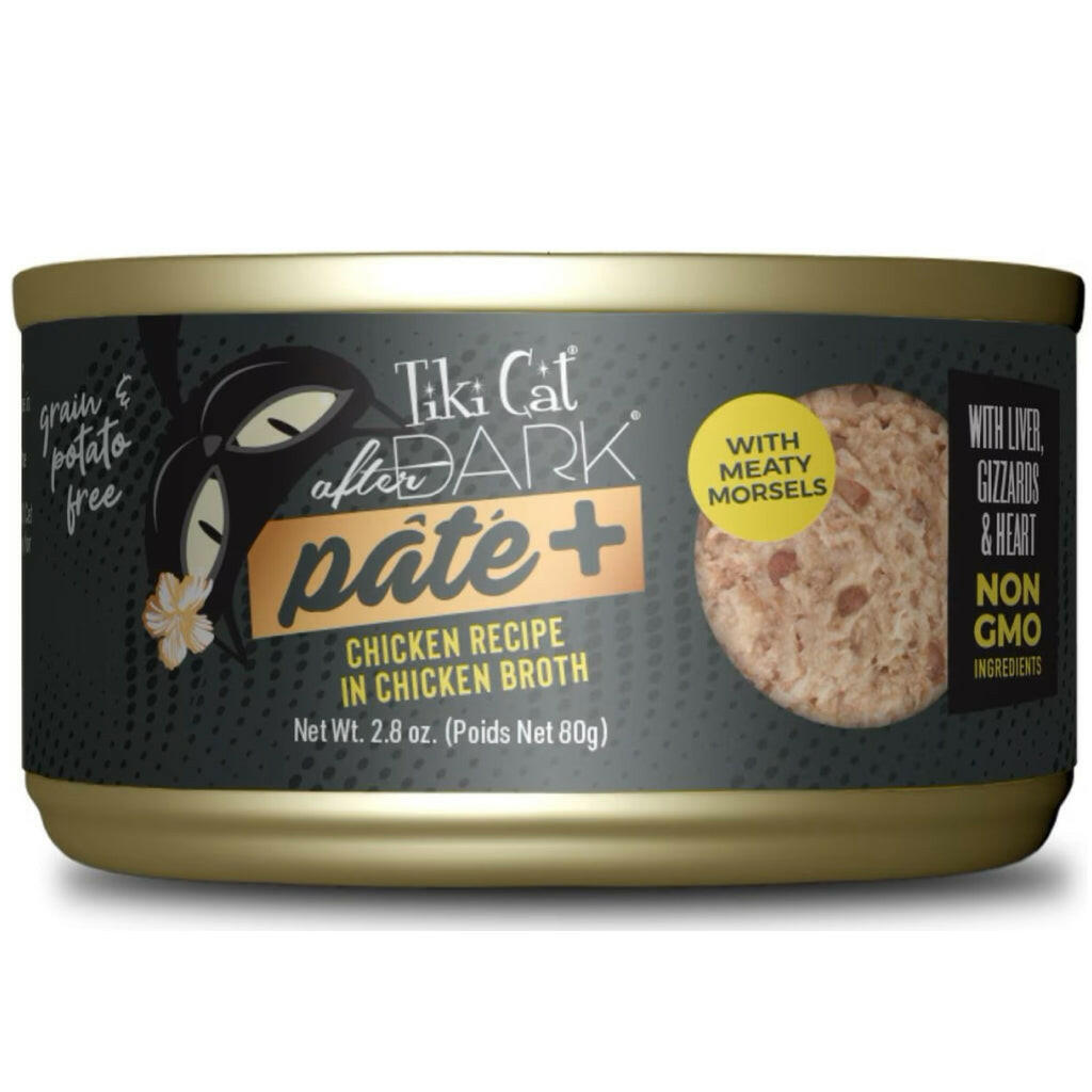 Tiki Cat After Dark Pate+ Chicken Recipe in Chicken Broth, Wet Cat Food, 2.8-oz Case of 12