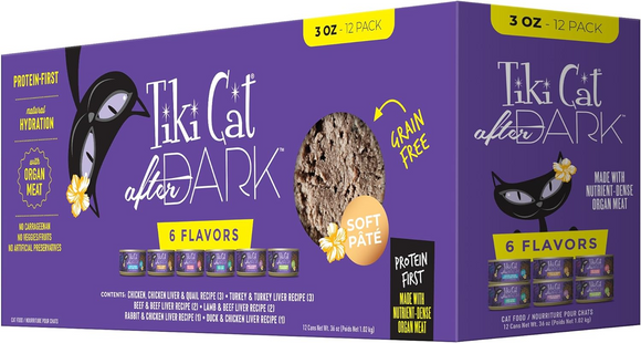 Tiki Cat After Dark Pate Wet Food For Cats Variety Pack (3 oz x 12 cans) - Wet Cat Food 1