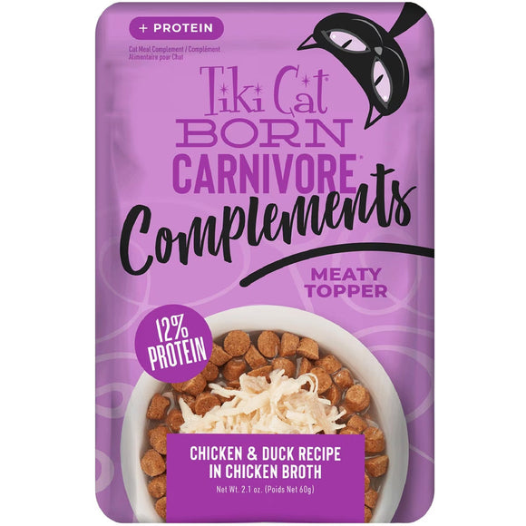 Tiki Cat Born Carnivore Complements Wet Cat Food 2.1-oz case of 12 - Chicken & Duck - Cat Food 1