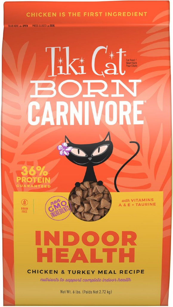Tiki Cat Born Carnivore Indoor Health Chicken & Turkey Meal Dry Food for Cats - 6 lb - Dry Cat Food 10