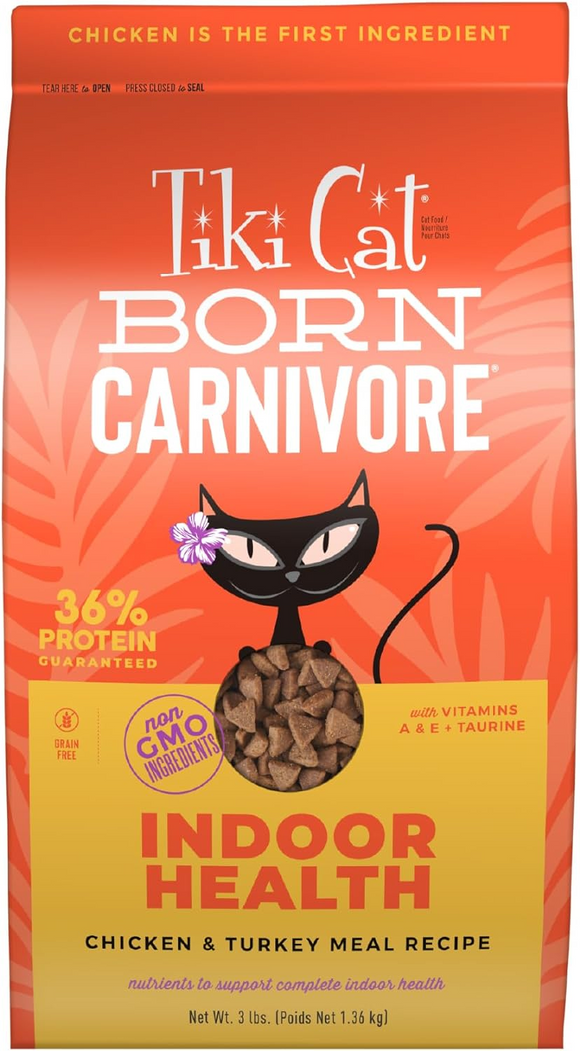 Tiki Cat Born Carnivore Indoor Health Chicken & Turkey Meal Dry Food for Cats - 3 lb - Dry Cat Food 12