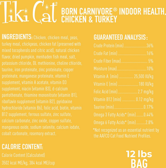Tiki Cat Born Carnivore Indoor Health Chicken & Turkey Meal Dry Food for Cats - Dry Cat Food 8