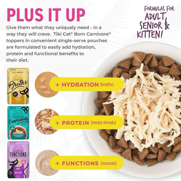 Tiki Cat Chicken Broth Pouch Grain-Free Wet Food Toppper For Cats (1.3 oz x 12 pouches)