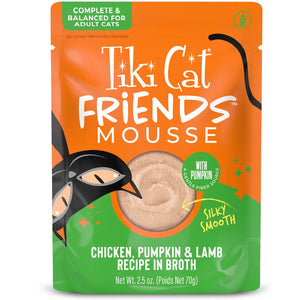 Tiki Cat Friends Mousse in Broth Grain-Free Wet Cat Food 2.5-oz case of 12 - Chicken, Pumpkin & Lamb - Cat Food 2