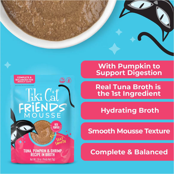 Tiki Cat Friends Mousse in Broth Grain-Free Wet Cat Food 2.5-oz case of 12 - Cat Food 22