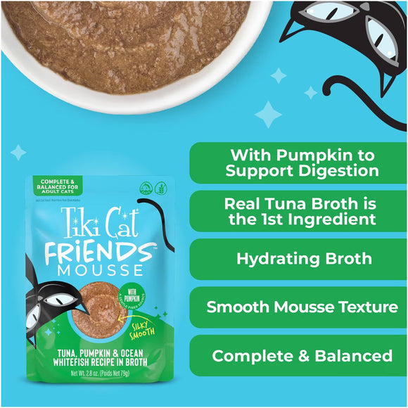 Tiki Cat Friends Mousse in Broth Grain-Free Wet Cat Food 2.5-oz case of 12 - Cat Food 18