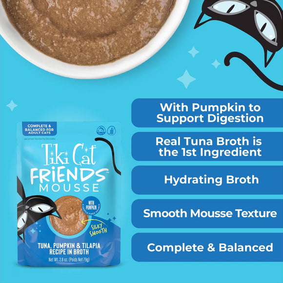 Tiki Cat Friends Mousse in Broth Grain-Free Wet Cat Food 2.5-oz case of 12 - Cat Food 25