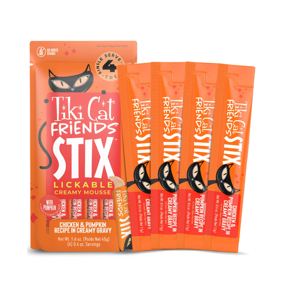 Tiki Cat Friends Stix Chicken & Pumpkin Recipe in Creamy Gravy Lickable Cat Treats (0.4 oz x 4 servings) - Cat Treats 3