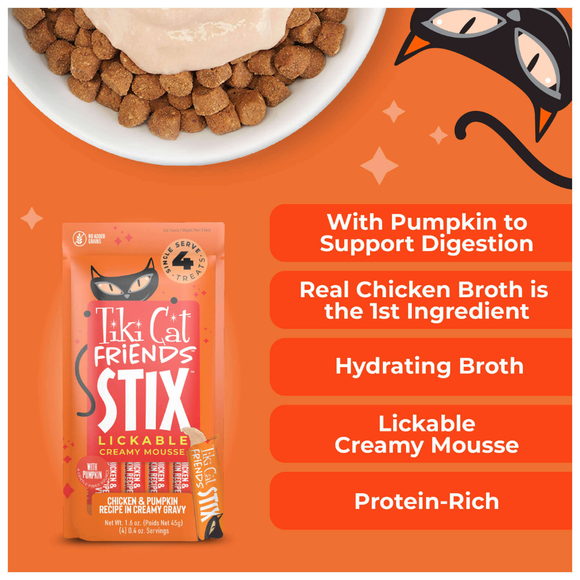 Tiki Cat Friends Stix Chicken & Pumpkin Recipe in Creamy Gravy Lickable Cat Treats (0.4 oz x 4 servings) - Cat Treats 5