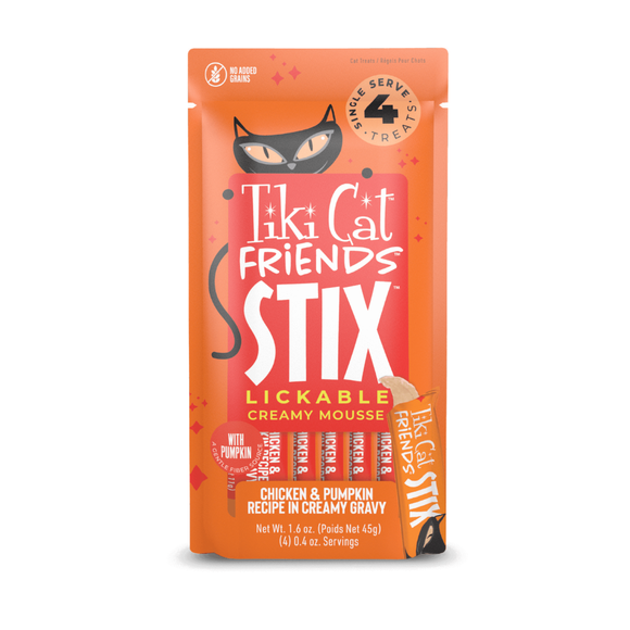 Tiki Cat Friends Stix Chicken & Pumpkin Recipe in Creamy Gravy Lickable Cat Treats (0.4 oz x 4 servings) - Cat Treats 1