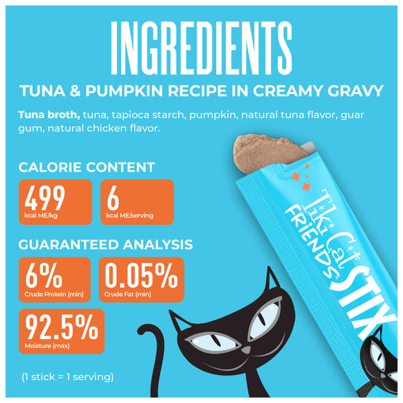 Tiki Cat Friends Stix Tuna & Pumpkin Recipe in Creamy Gravy Lickable Cat Treats (0.4 oz x 4 servings) - Cat Treats 3