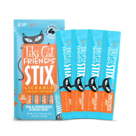 Tiki Cat Friends Stix Tuna & Pumpkin Recipe in Creamy Gravy Lickable Cat Treats (0.4 oz x 4 servings) - Cat Treats 4