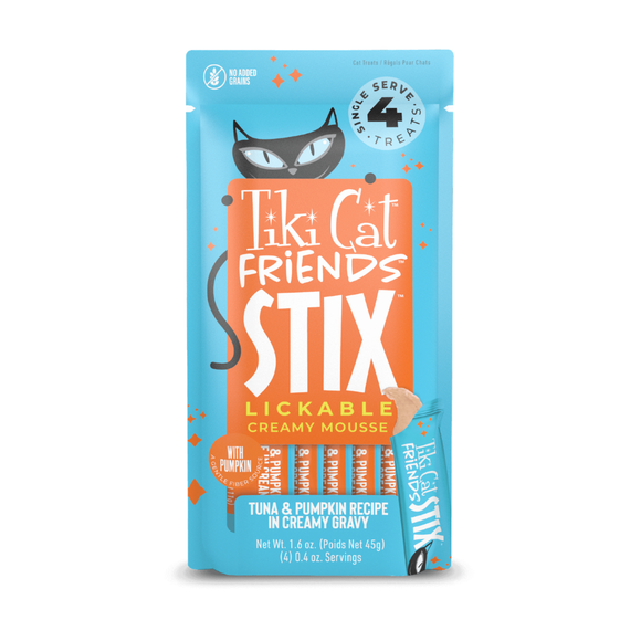 Tiki Cat Friends Stix Tuna & Pumpkin Recipe in Creamy Gravy Lickable Cat Treats (0.4 oz x 4 servings) - Cat Treats 1