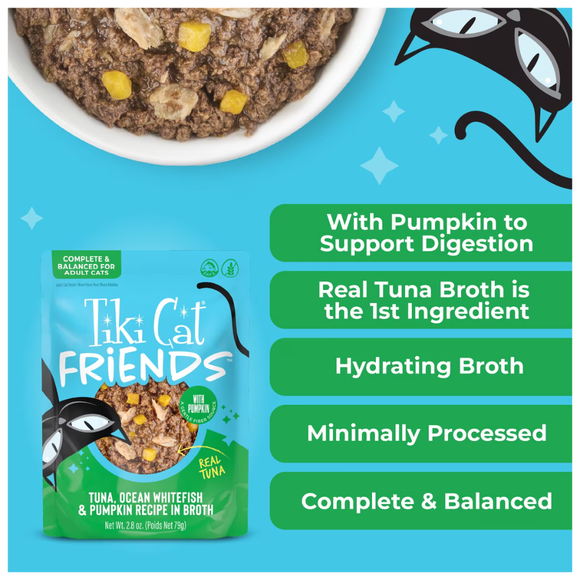 Tiki Cat Friends Tuna Ocean Whitefish & Pumpkin Recipe in Broth Wet Cat Food (2.8-oz x 12 pouches) - Cat Food 5