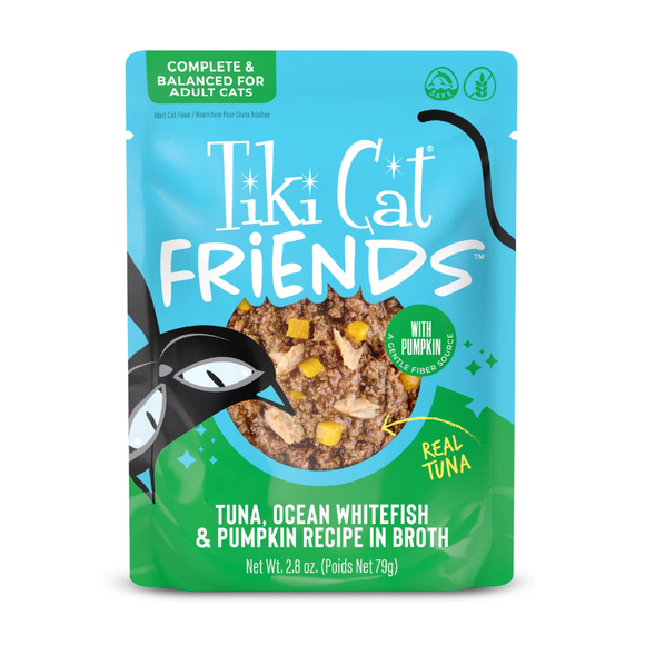 Tiki Cat Friends Tuna Ocean Whitefish & Pumpkin Recipe in Broth Wet Cat Food (2.8-oz x 12 pouches) - Cat Food 1