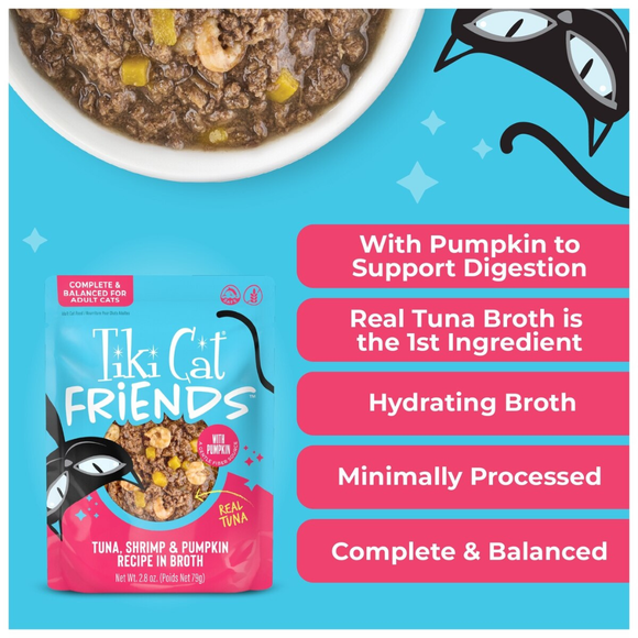 Tiki Cat Friends Tuna Shrimp & Pumpkin Recipe in Broth Wet Cat Food (2.8-oz x 12 pouches) - Cat Food 5