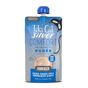 Tiki Cat Silver Comfort Chicken Chicken Liver & Pumpkin Recipe in Broth Low Phosphorus Puree for Cats Age 11+ (6 oz x 6