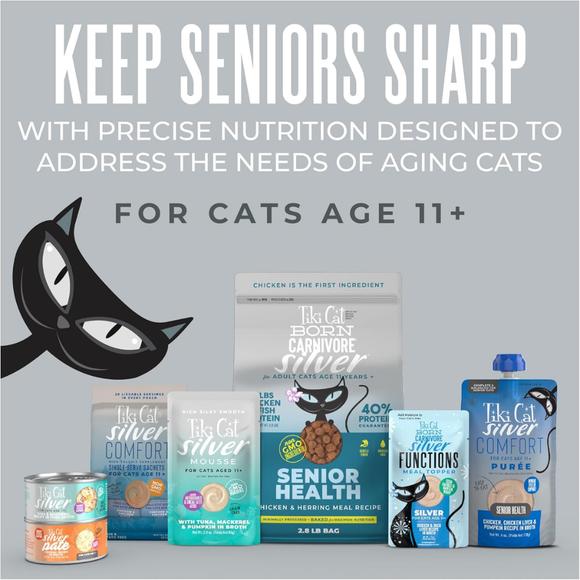 Tiki Cat Silver Comfort Chicken Chicken Liver & Pumpkin Recipe in Broth Low Phosphorus Puree for Cats Age 11+ (6 oz x 6