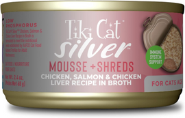 Tiki Cat Silver for Seniors Chicken & Salmon & Chicken Liver Mousse & Shreds (2.4 oz x 12 cans) - Wet Cat Food 1