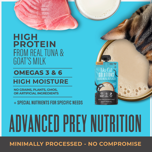 Tiki Cat Solutions Liquid Meal Replacer Tuna in Goat’s Milk for Cats (6 oz x 6 pouches) - Cat Food 3