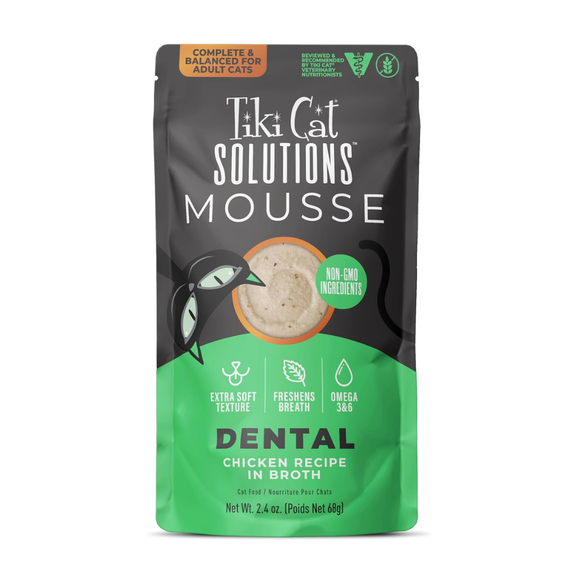 Tiki Cat Solutions Mousse Dental Care Chicken Recipe in Broth Wet Cat Food (2.4 oz x 12 pouches) - Cat Food 1