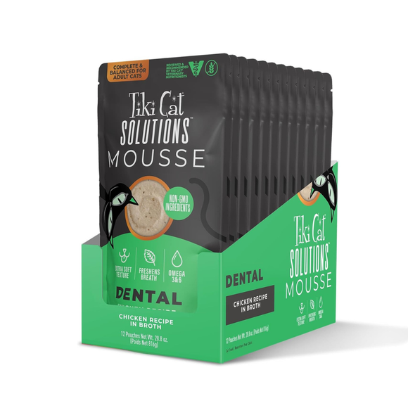 Tiki Cat Solutions Mousse Dental Care Chicken Recipe in Broth Wet Cat Food (2.4 oz x 12 pouches) - Cat Food 9