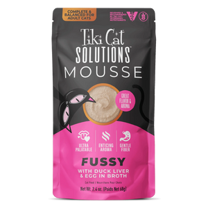 Tiki Cat Solutions Mousse Fussy Duck Liver & Egg in Broth Wet Cat Food (1.5 oz x 12 pouches) - Cat Food 1