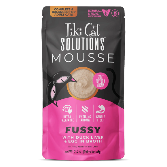 Tiki Cat Solutions Mousse Fussy Duck Liver & Egg in Broth Wet Cat Food (1.5 oz x 12 pouches) - Cat Food 1