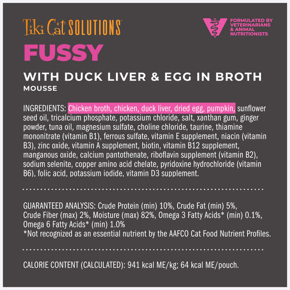 Tiki Cat Solutions Mousse Fussy Duck Liver & Egg in Broth Wet Cat Food (1.5 oz x 12 pouches) - Cat Food 6