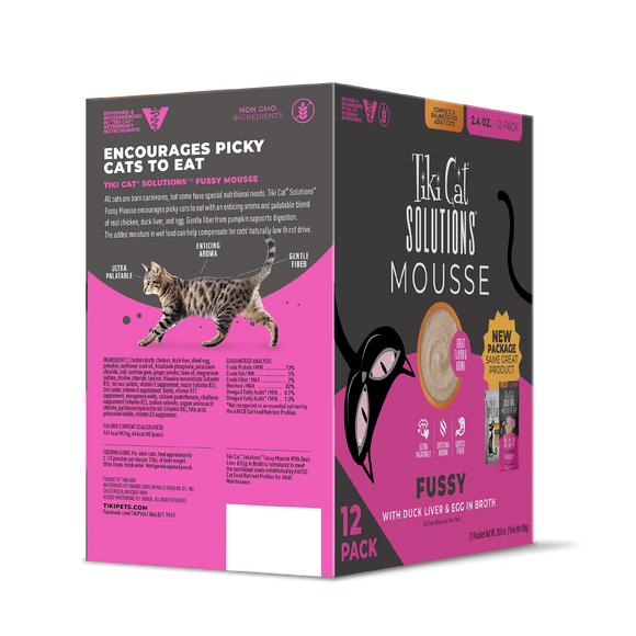 Tiki Cat Solutions Mousse Fussy Duck Liver & Egg in Broth Wet Cat Food (1.5 oz x 12 pouches) - Cat Food 11