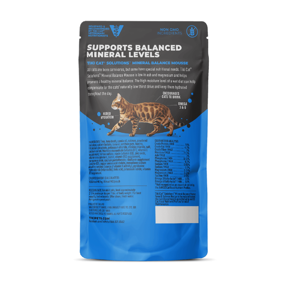 Tiki Cat Solutions Mousse Mineral Balance Tuna & Salmon Recipe Wet Cat Food (2.4 oz x 12 pouches) - Cat Food 10