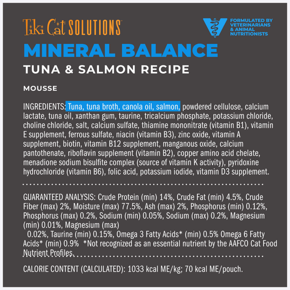 Tiki Cat Solutions Mousse Mineral Balance Tuna & Salmon Recipe Wet Cat Food (2.4 oz x 12 pouches) - Cat Food 6