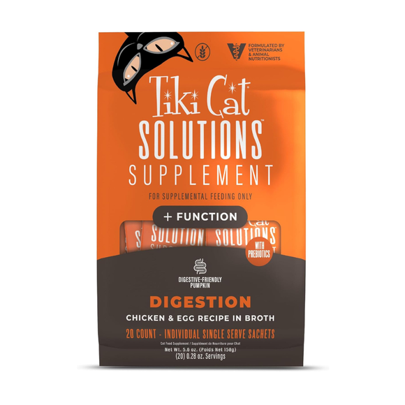Tiki Cat Solutions Supplement Digestion Chicken & Egg Recipe in Broth for Cats (0.28 oz x 20 sachets) - Cat Food 1