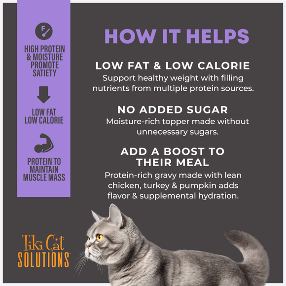 Tiki Cat Solutions Topper + Function Light Low Calorie Chicken & Turkey Recipe in Broth Food Topper for Cats (1.5 oz x