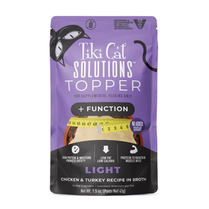 Tiki Cat Solutions Topper + Function Light Low Calorie Chicken & Turkey Recipe in Broth Food Topper for Cats (1.5 oz x