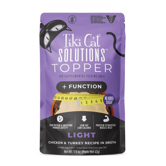 Tiki Cat Solutions Topper + Function Light Low Calorie Chicken & Turkey Recipe in Broth Food Topper for Cats (1.5 oz x