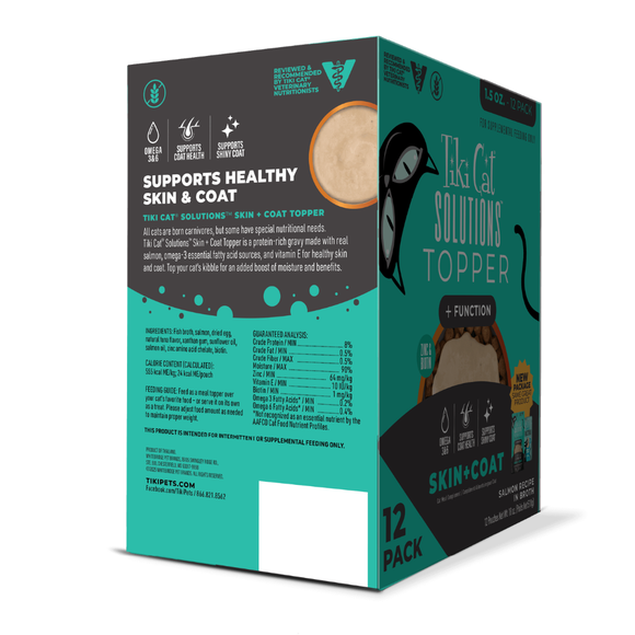 Tiki Cat Solutions Topper + Function Skin & Coat Salmon Recipe in Broth Food Topper for Cats (1.5 oz x 12 pouches)