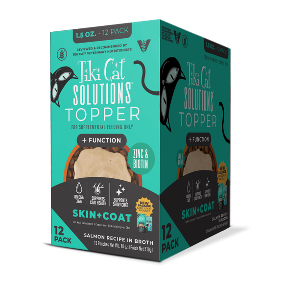 Tiki Cat Solutions Topper + Function Skin & Coat Salmon Recipe in Broth Food Topper for Cats (1.5 oz x 12 pouches)