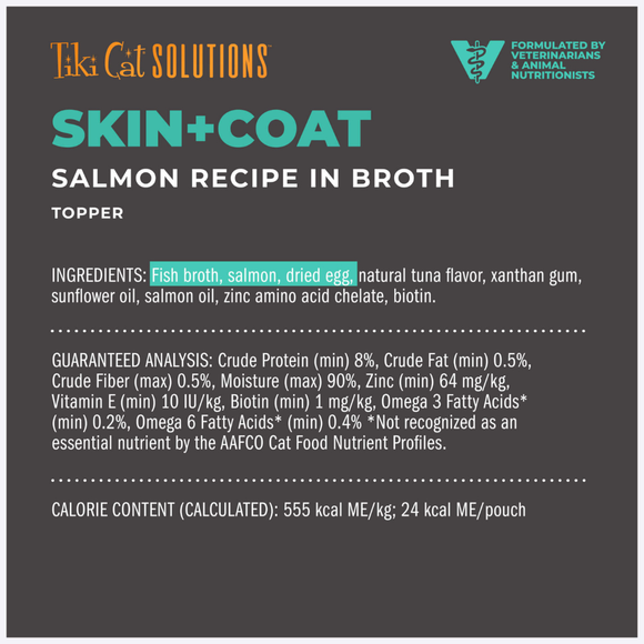 Tiki Cat Solutions Topper + Function Skin & Coat Salmon Recipe in Broth Food Topper for Cats (1.5 oz x 12 pouches)